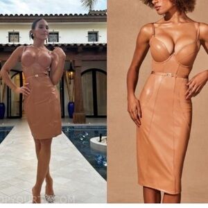 Honey Birdette- Emily faux leather fitted dress- 32DDD/F- Toffee colour- BNWT